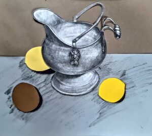 Martwa natura z dzbankiem i cytrynami, kolaż